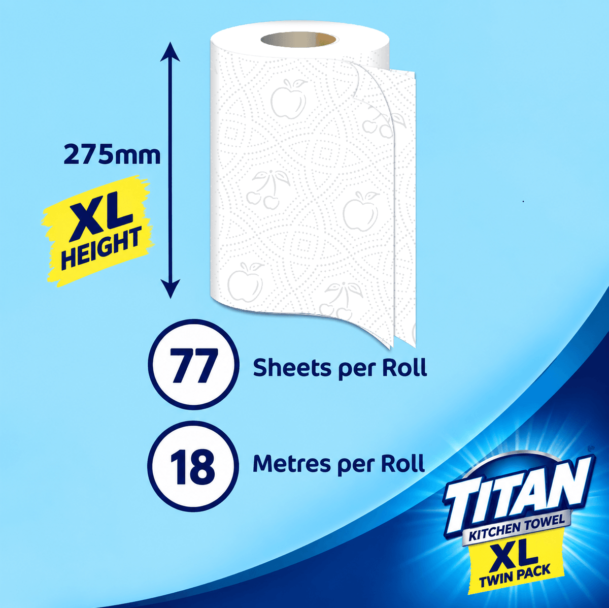 Titan XL 3Ply Kitchen Rolls – 1 Pack of 2 (2 Rolls)