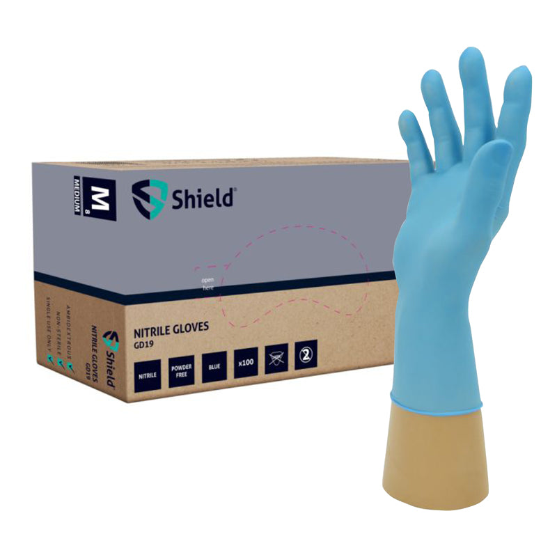 Shield2 GD19 Powder-Free Nitrile Blue Disposable Gloves - blue