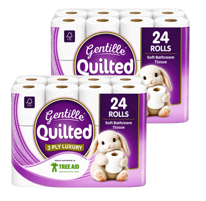 Gentille Quilted 3ply Toilet Rolls – 2 Packs of 24 (48 Rolls)