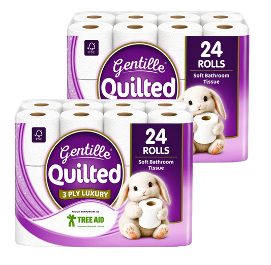 Gentille Quilted 3ply Toilet Rolls – 2 Packs of 24 (48 Rolls)