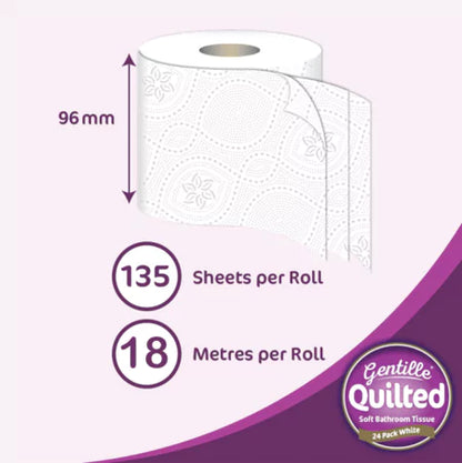 Gentille Quilted 3ply Toilet Rolls – 2 Packs of 24 (48 Rolls)
