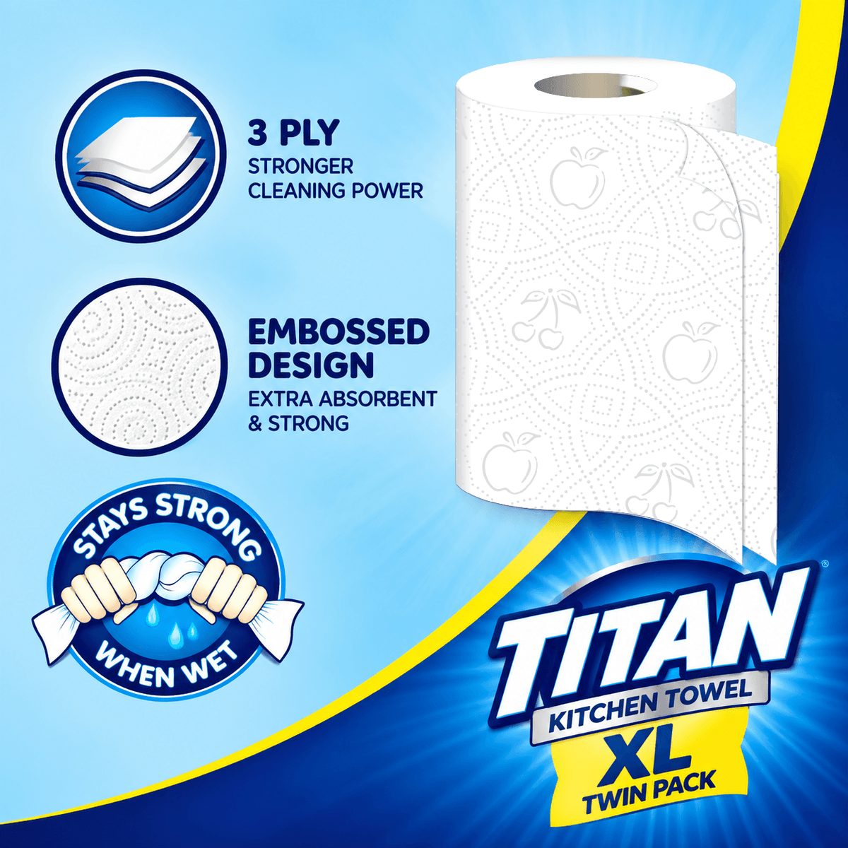 Titan XL 3Ply Kitchen Rolls – 1 Pack of 2 (2 Rolls)