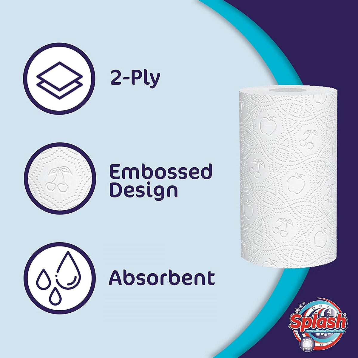 Splash 4 Pack 2ply Kitchen Rolls – 6 Packs of 4 (24 Rolls)