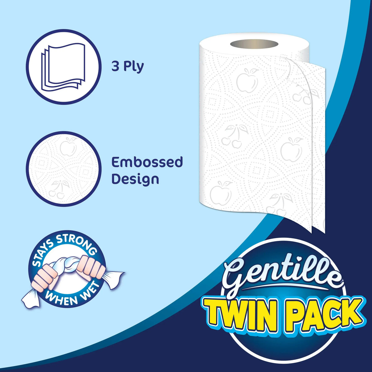 Gentille Twin Pack 3ply Kitchen Rolls – 12 Packs of 2