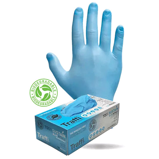 TraffiGlove Carbon Neutral Biodegradable Disposable Nitrile Gloves - blue