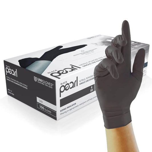 Unigloves Black Pearl Disposable Powder-Free Nitrile Gloves- black